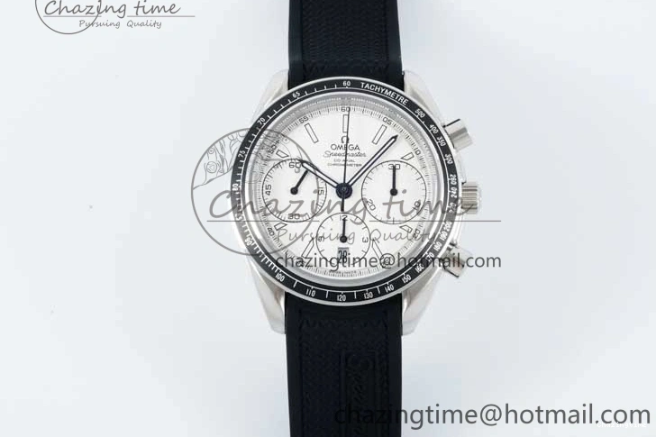 0111 Breathable Speedmaster Racing Master SS HKF Best Edition White Dial on Black Rubber Strap A 7815